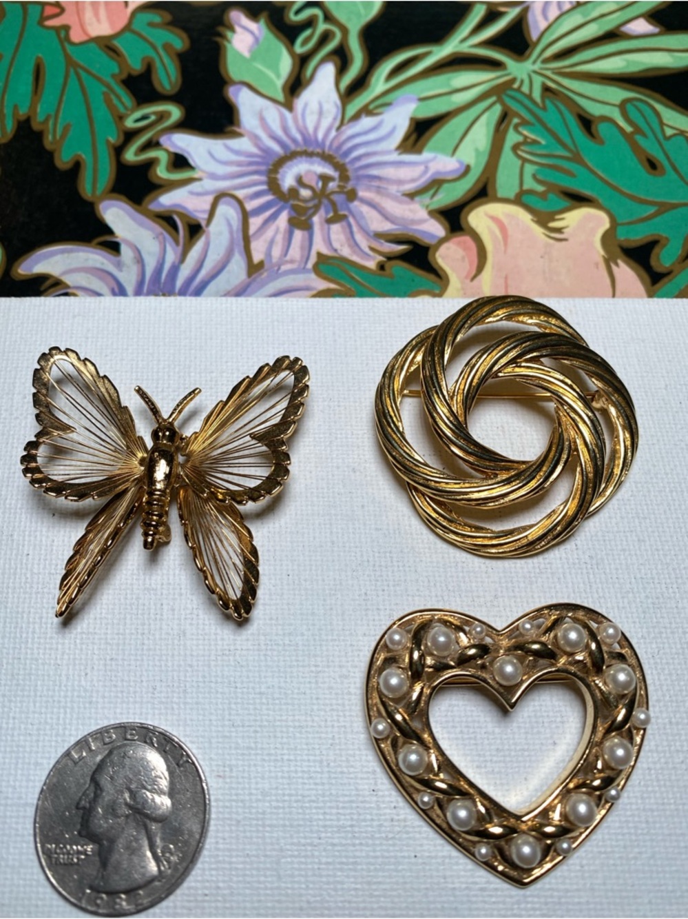 Vintage Monet Brooch Set with Pearls - Butterfly, Knot, Heart